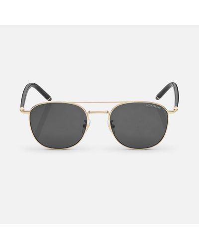 Montblanc Squared Sunglasses With Black And Gold Coloured Metal Frame - Gray