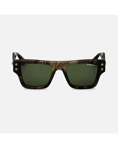 Montblanc Rectangular Sunglasses With Melange Colored Acetate Frame - Sunglasses - Green