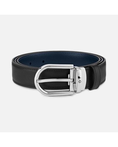 Montblanc Horseshoe Buckle Black/blue 30 Mm Reversible Leather Belt