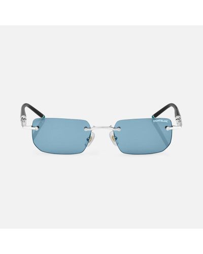 Montblanc Rectangular Sunglasses With Coloured Metal Frame - Blue