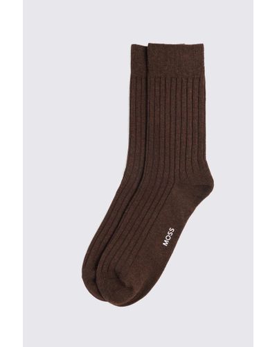 Moss Melange Ribbed Socks - Brown