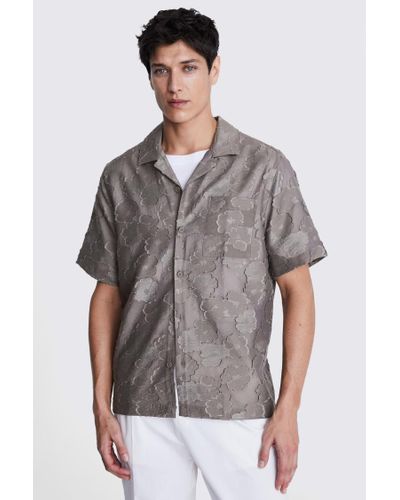 Moss Relaxed Fit Dark Taupe Floral Shirt - Grey