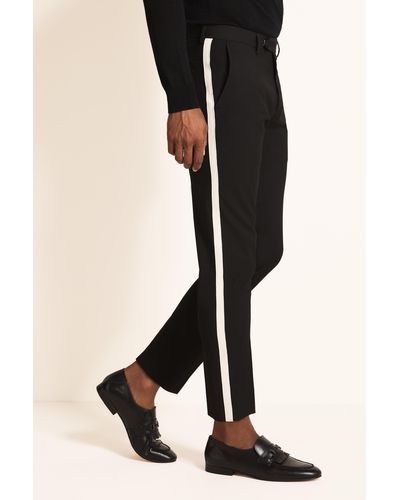 Moss London Slim Fit Black With White Side Stripe Cropped Trousers