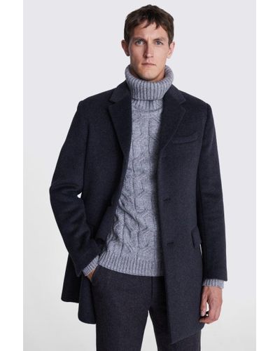 Moss Charcoal Wool Cashmere Blend Overcoat - Blue