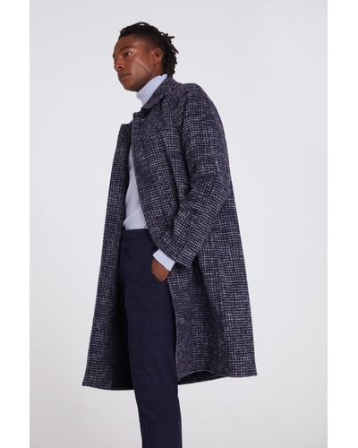 Moss Navy Houdstooth Slouch Coat - Blue