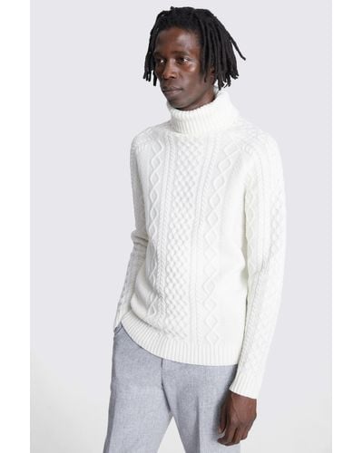 Moss Ecru Chunky Cable Roll-neck Jumper - White