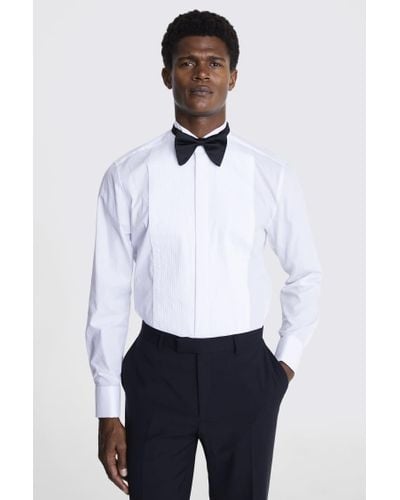 Moss Tailored Fit Wing Collar Pleated Dress Shirt - Blue