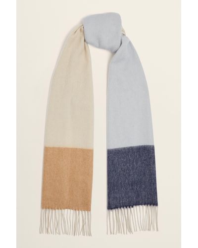 Moss Camel & Blue Colour-block Pure Wool Scarf