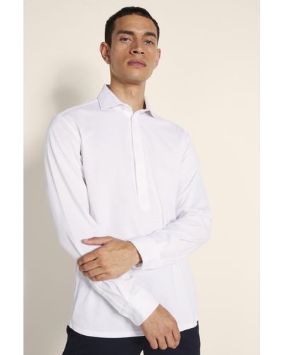 Moss Tailored Fit White Knit Popover Shirt - Natural