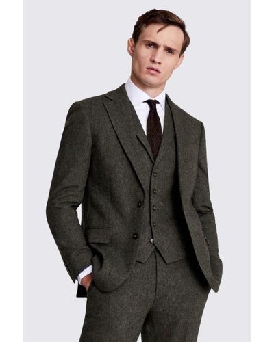 Moss Tailored Fit Herringbone Suit Jacket - Black