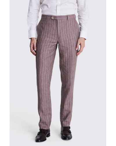 Moss Slim Fit Dusty Stripe Linen Trousers - Purple