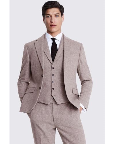 Moss Slim Fit Stone Donegal Tweed Suit Jacket - Natural