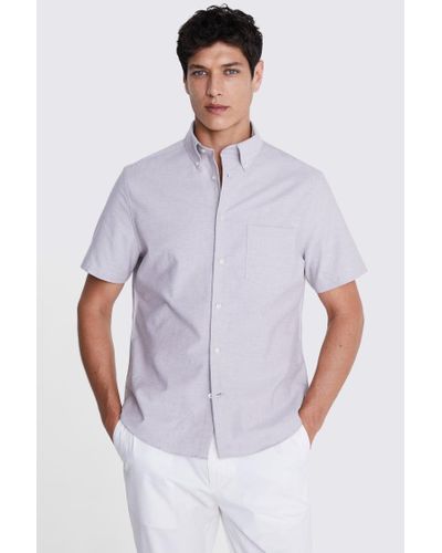 Moss Light Taupe Short Sleeve Washed Oxford Shirt - White