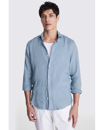 Moss Tailored Fit Linen Shirt - Blue