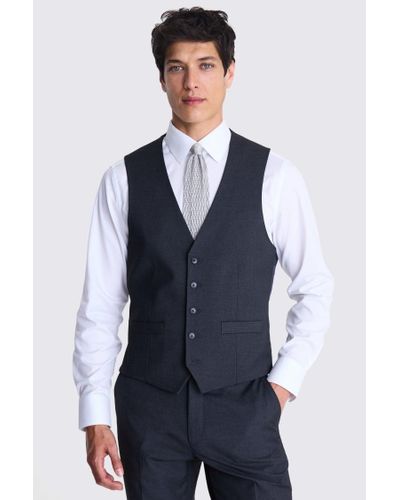 Moss Tailored Fit Charcoal Stretch Waistcoat - Blue