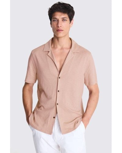 Moss Linen Blend Knitted Cuban Collar Shirt - Pink