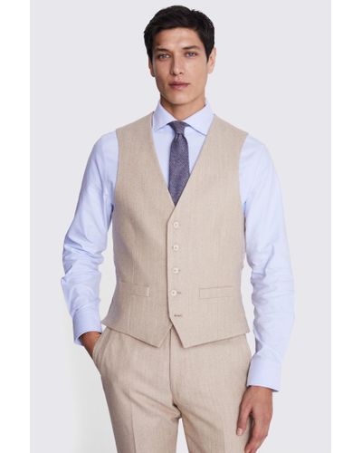 Moss Tailored Fit Camel Twill Waistcoat - Natural