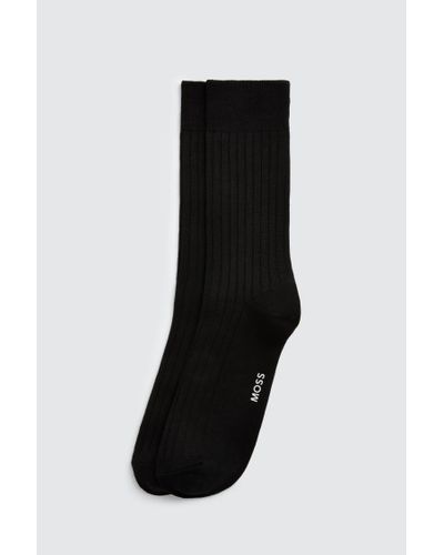 Moss Fine Ribbed Socks - Black