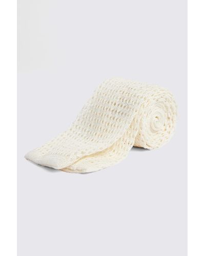 Moss Off Linen Open Knit Tie - White