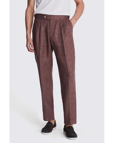 Moss Copper Linen Pleated Trousers - Red
