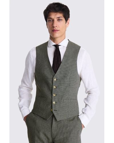 Moss Slim Fit Puppytooth Linen Waistcoat - Grey