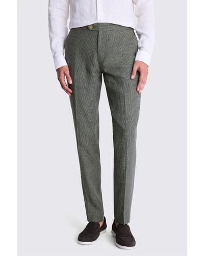 Moss Slim Fit Puppytooth Linen Trousers - Grey