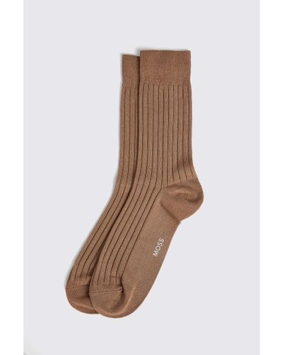 Moss Taupe Fine Ribbed Socks - Brown