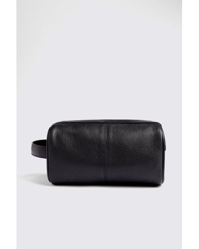 Moss Grained Leather Washbag - Black