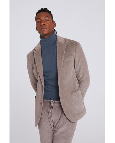 Moss Slim Fit Taupe Corduroy Jacket - Natural