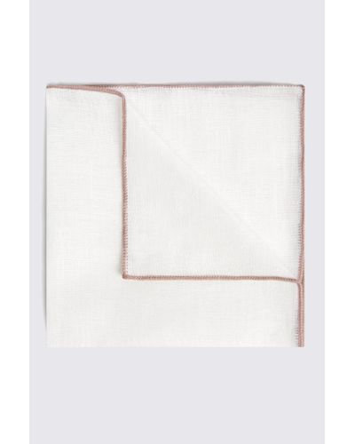 Moss Linen Pocket Square With Dusty Border - White