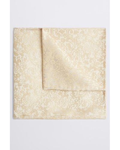 Moss Champagne Floral Swirl Silk Pocket Square - Natural