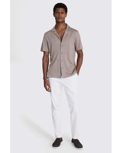 Moss Dark Taupe Linen Blend Knitted Cuban Collar Shirt - Brown