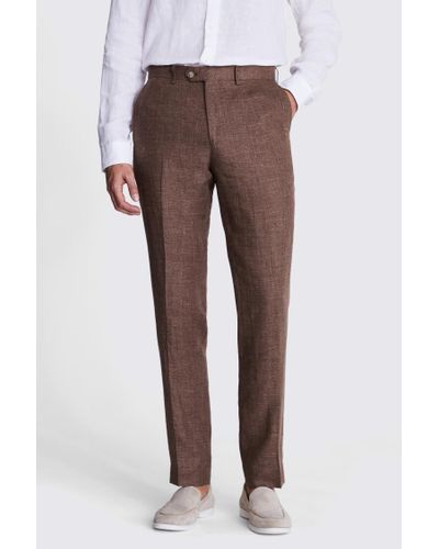Moss Tailored Fit Rust Linen Trousers - Brown