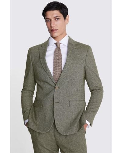 Moss Slim Fit Sage Herringbone Tweed Suit Jacket - Grey
