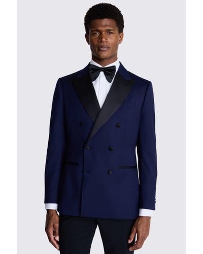 Moss Tailored Fit Twill Double Breasted Tuxedo - Blue