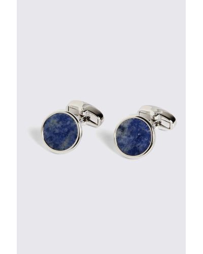 Moss Aventurine Stone Round Cufflinks - Blue