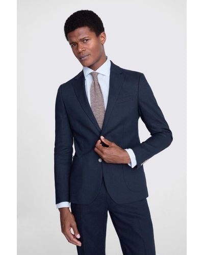 Moss Slim Fit Matte Linen Suit Jacket - Blue