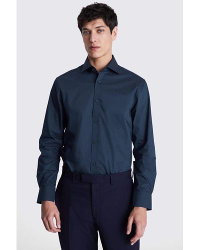 Moss Tailored Fit Dark Stretch Shirt - Blue
