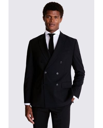 Moss Tailored Fit Double Breasted Performance Suit Jacket - Blue