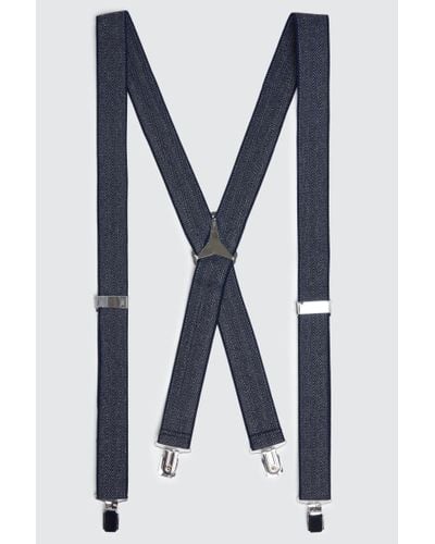 Moss Herringbone Tweed Clip-On Braces - Blue
