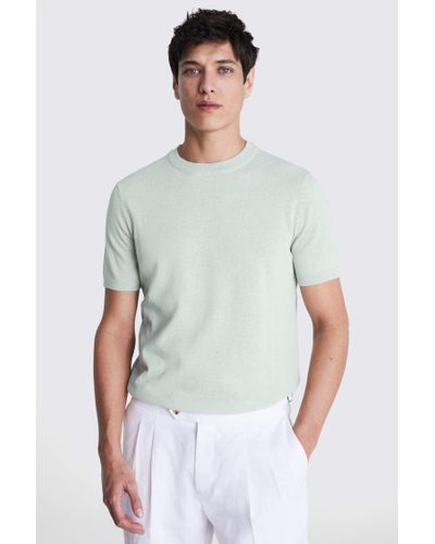 Moss Linen Blend Light Sage T-Shirt - White