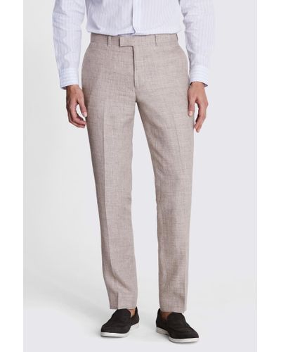 Moss Slim Fit Oatmeal Linen Trousers - Natural