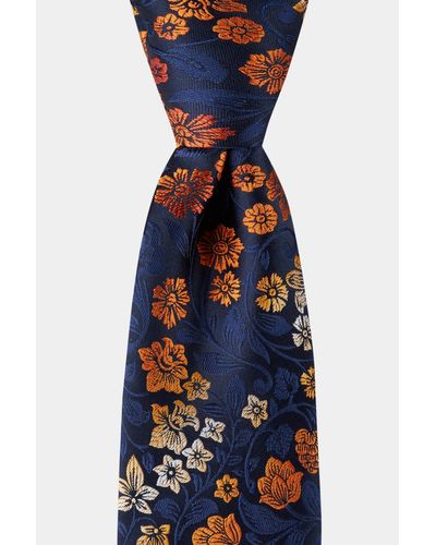 Moss Esq. Navy & Orange Ombre Floral Tie - Blue