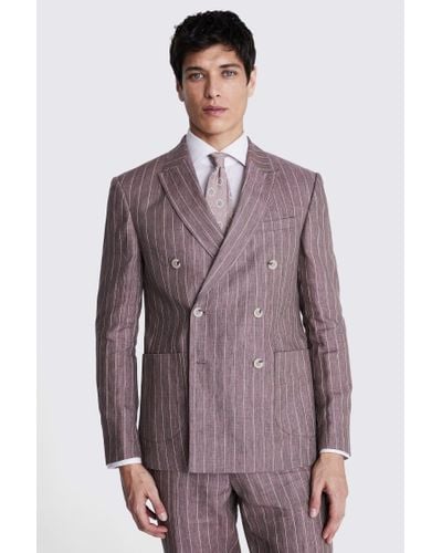 Moss Slim Fit Dusty Linen Stripe Suit Jacket - Purple