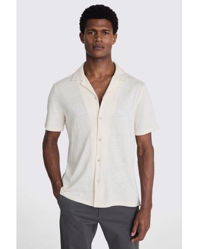 Moss Off Linen Blend Knitted Cuban Collar Shirt - White