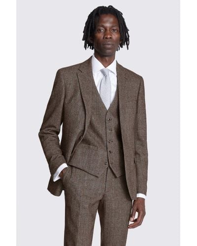 Moss Slim Fit Tweed Suit Jacket - Brown