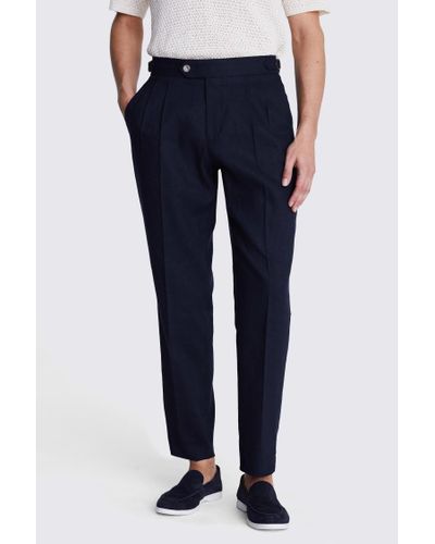 Moss Linen Pleated Trousers - Blue