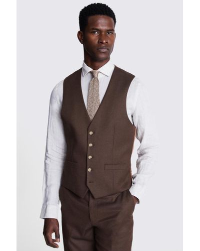 Moss Tailored Fit Copper Flannel Waistcoat - Brown