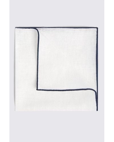 Moss Linen Pocket Square With Border - White