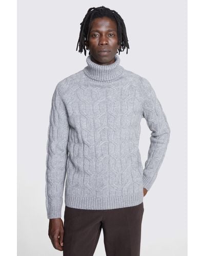 Moss Grey Chunky Cable Roll-neck Jumper